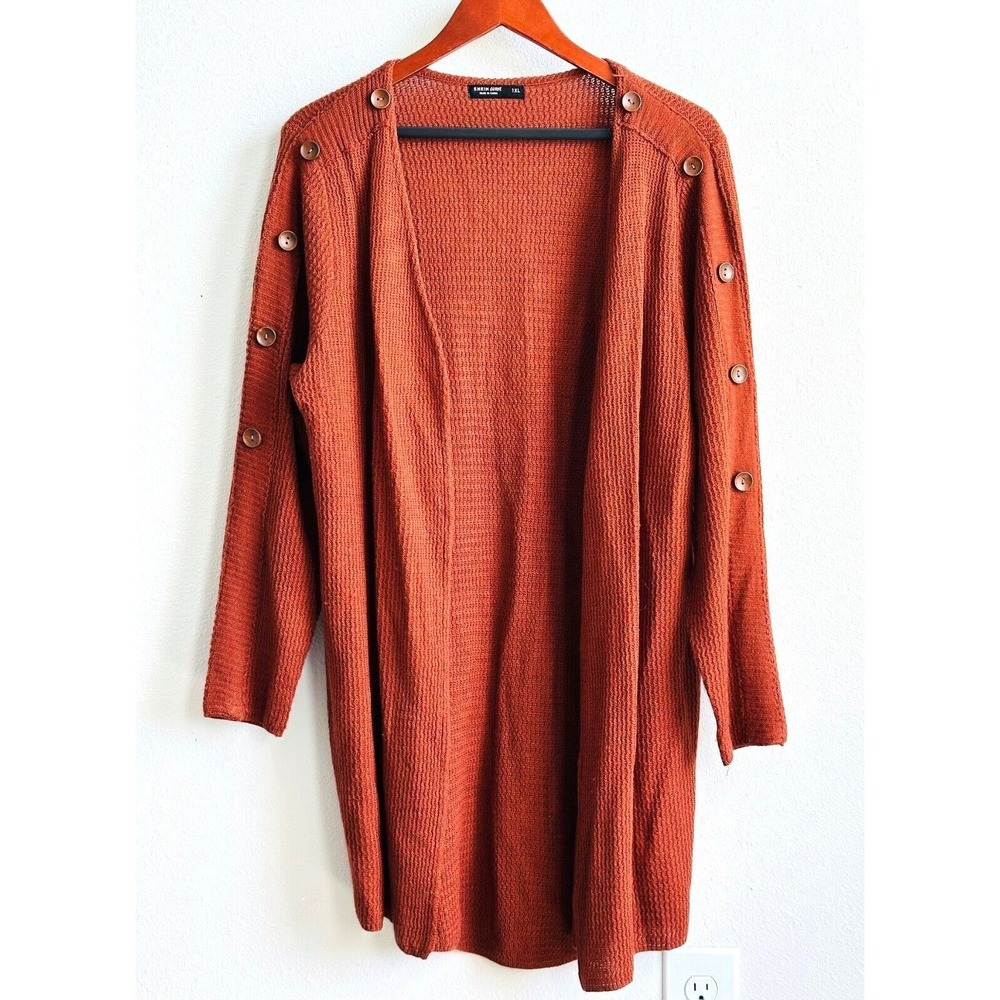 SHEIN CURVE Cinnamon Brown Cardigan Duster Knit Sweater Button Trim Women's 1XL